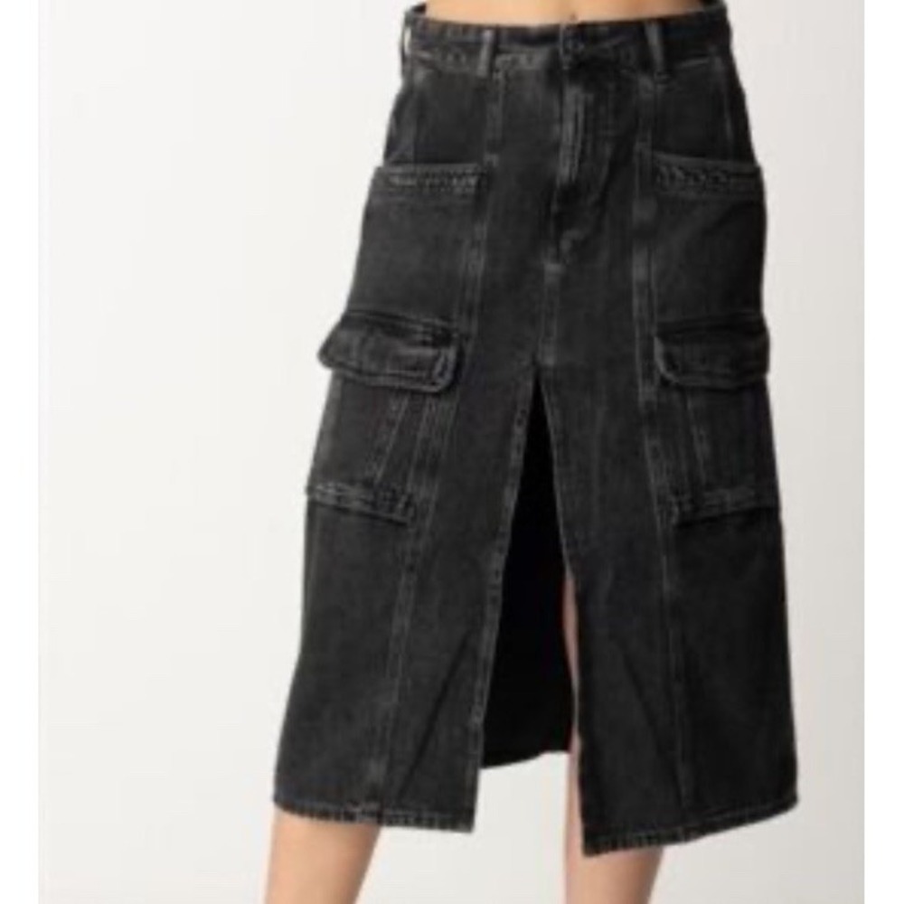 Sincerely Jules SZ 5/27 Cargo Denim Midi Skirt Utility Jean Women's Washed Black